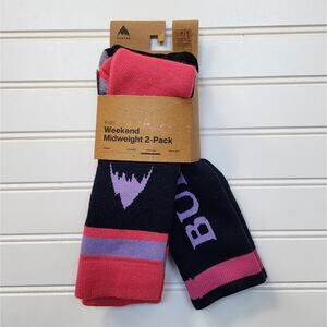 NWT Burton Kids Weekend Midweight Socks 2-Pack Fuchsia Fusion - M/L (2-4) Youth